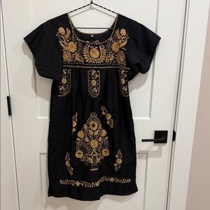 Embroidered Black and Tan Mexican Dress